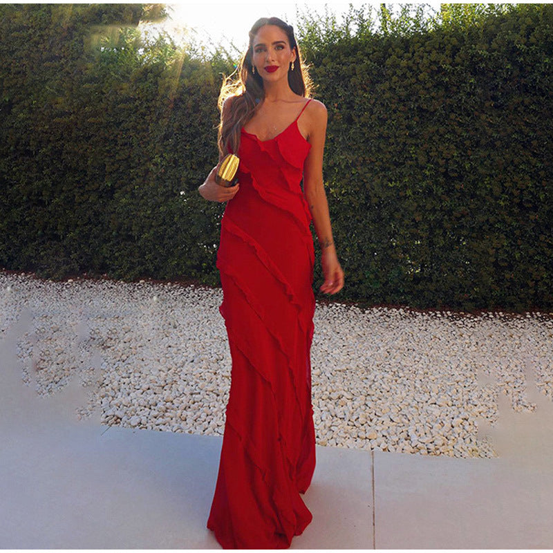 Tatiana | Evening Dress with Ruffles and Thin Straps for Women