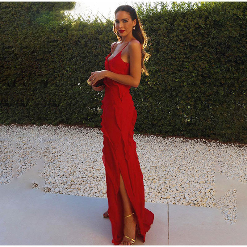 Tatiana | Evening Dress with Ruffles and Thin Straps for Women