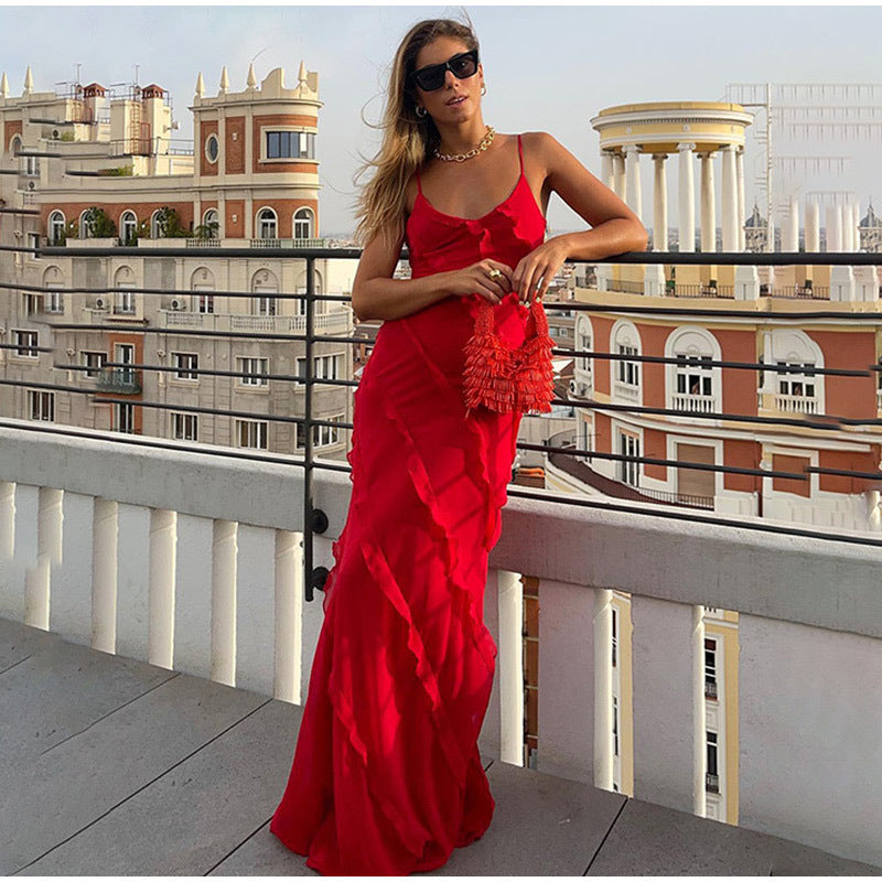 Tatiana | Evening Dress with Ruffles and Thin Straps for Women