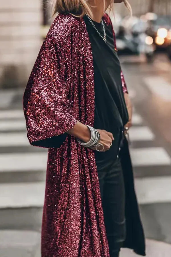 Thalira | Glamour Sequin Kimono with Keyholes for Women