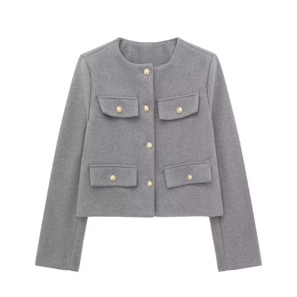 Elegant Tweed Blazer with Button Accents