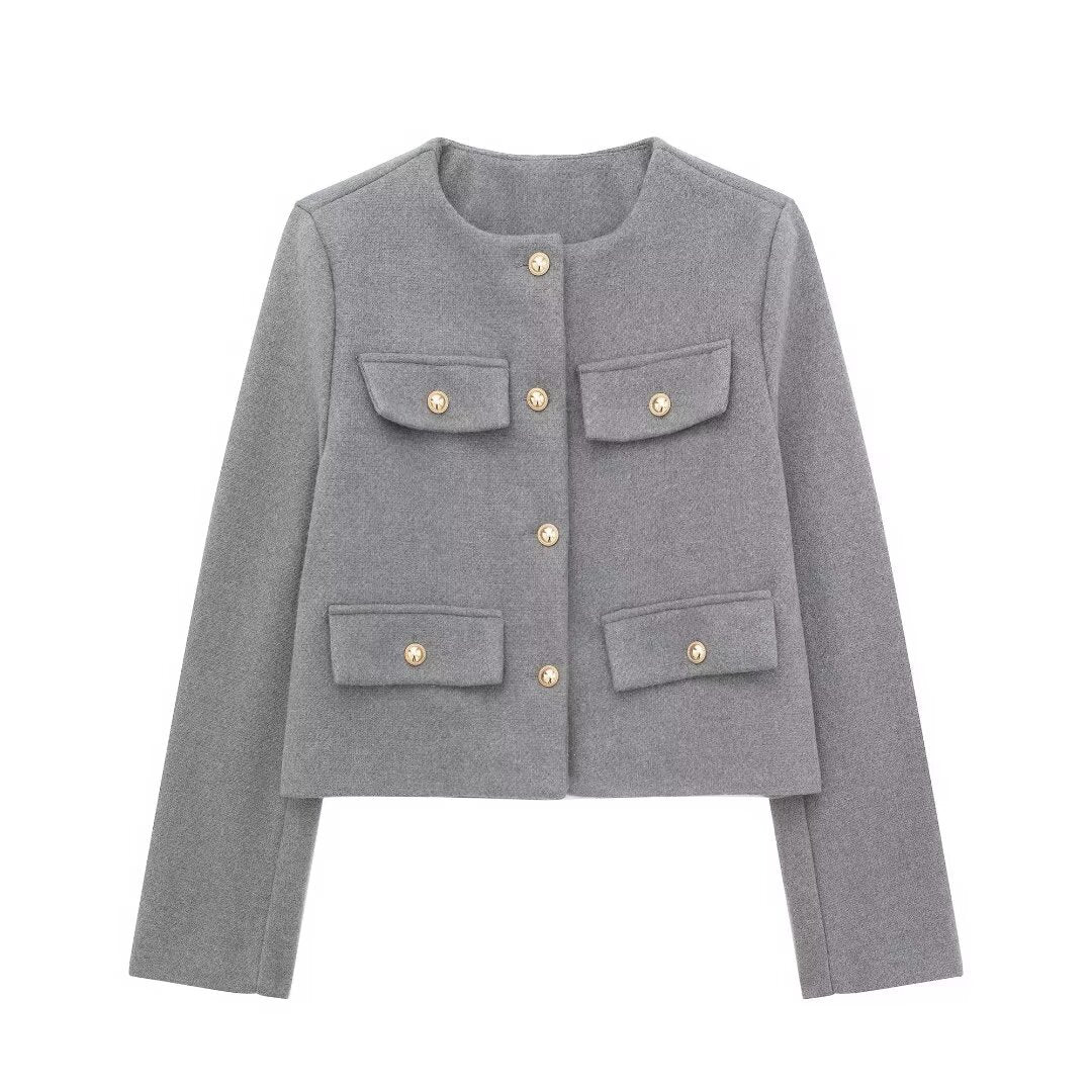 Elegant Tweed Blazer with Button Accents