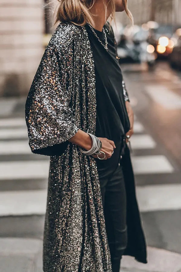 Thalira | Glamour Sequin Kimono with Keyholes for Women