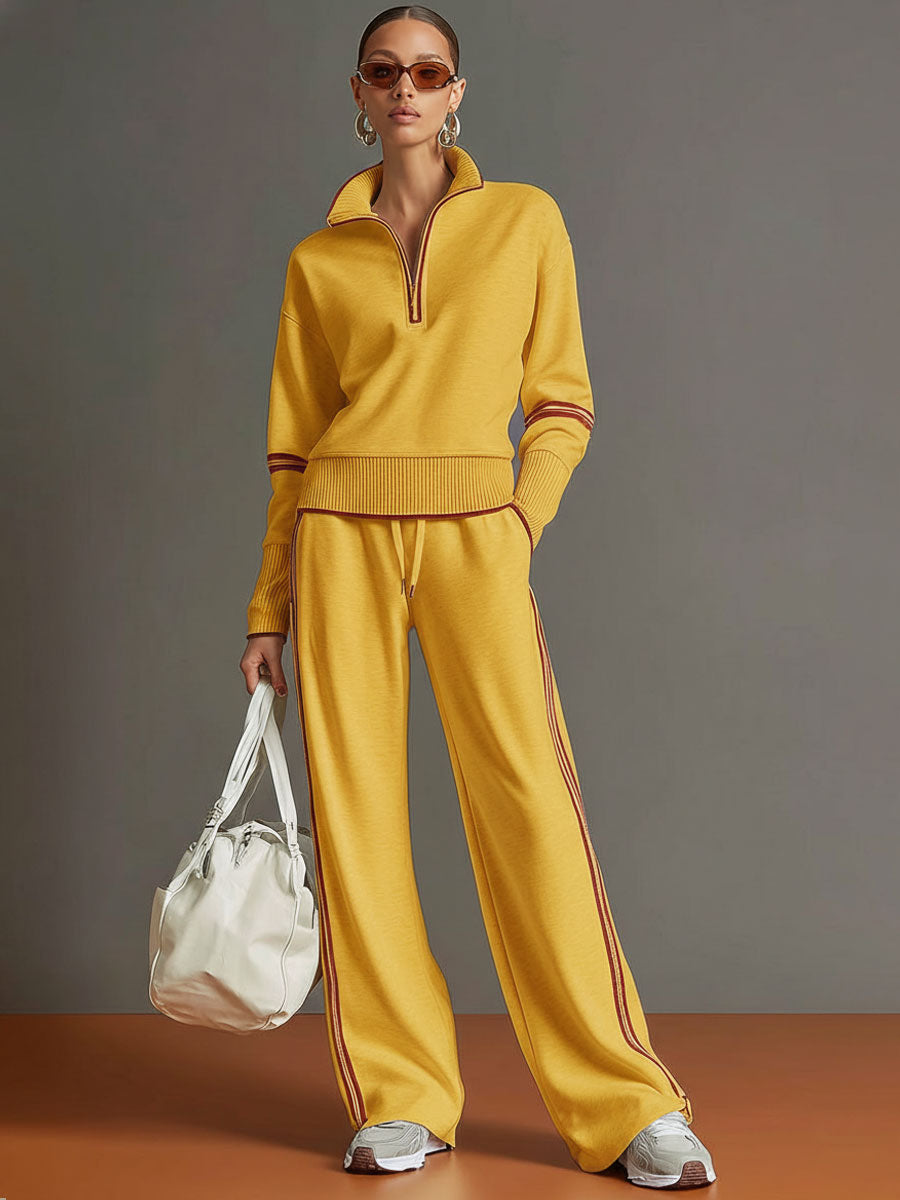 Mayna | Women'S Tracksuit Featuring A Half Zip Top And Wide Leg Trousers