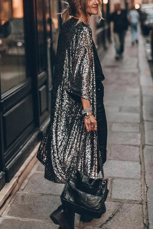 Thalira | Glamour Sequin Kimono with Keyholes for Women