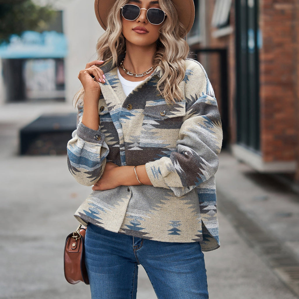 Vintage-Inspired Multicolour Aztec Jacket for Women