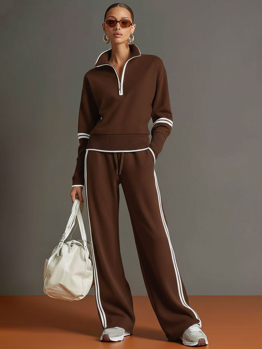 Mayna | Women'S Tracksuit Featuring A Half Zip Top And Wide Leg Trousers