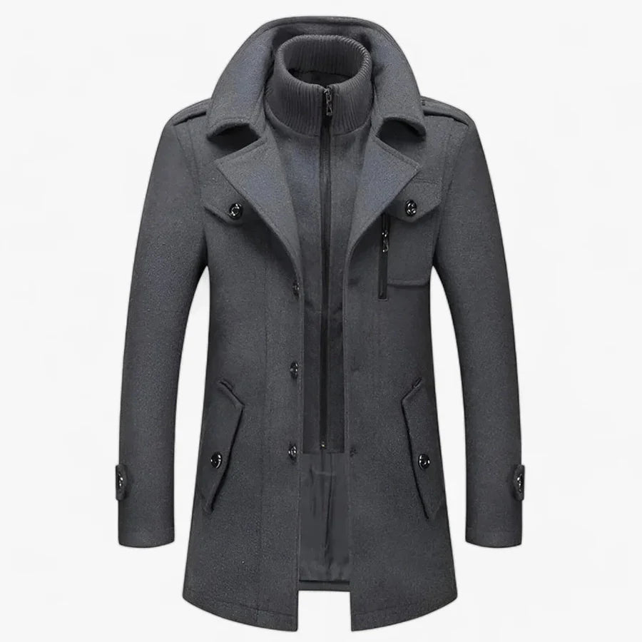 James - Men’s Classic Wool Trench Coat with Inner Zip