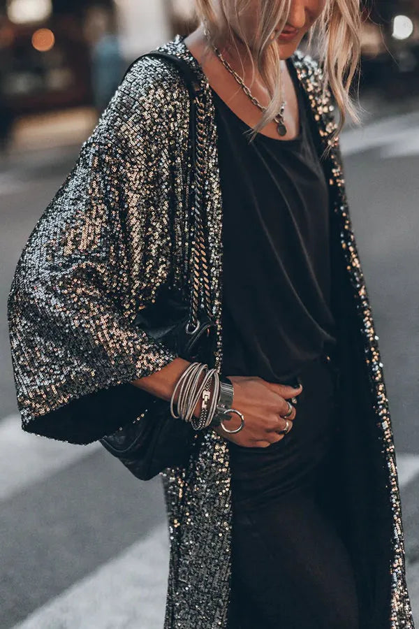 Thalira | Glamour Sequin Kimono with Keyholes for Women