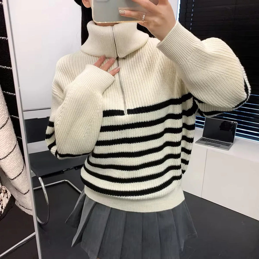 Benjamin - Stylish Women’s Striped Half-Zip Sweater