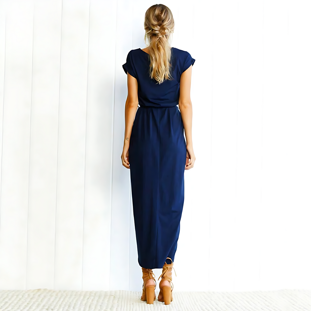 Women’s High Slit Maxi Dress with Waist Tie