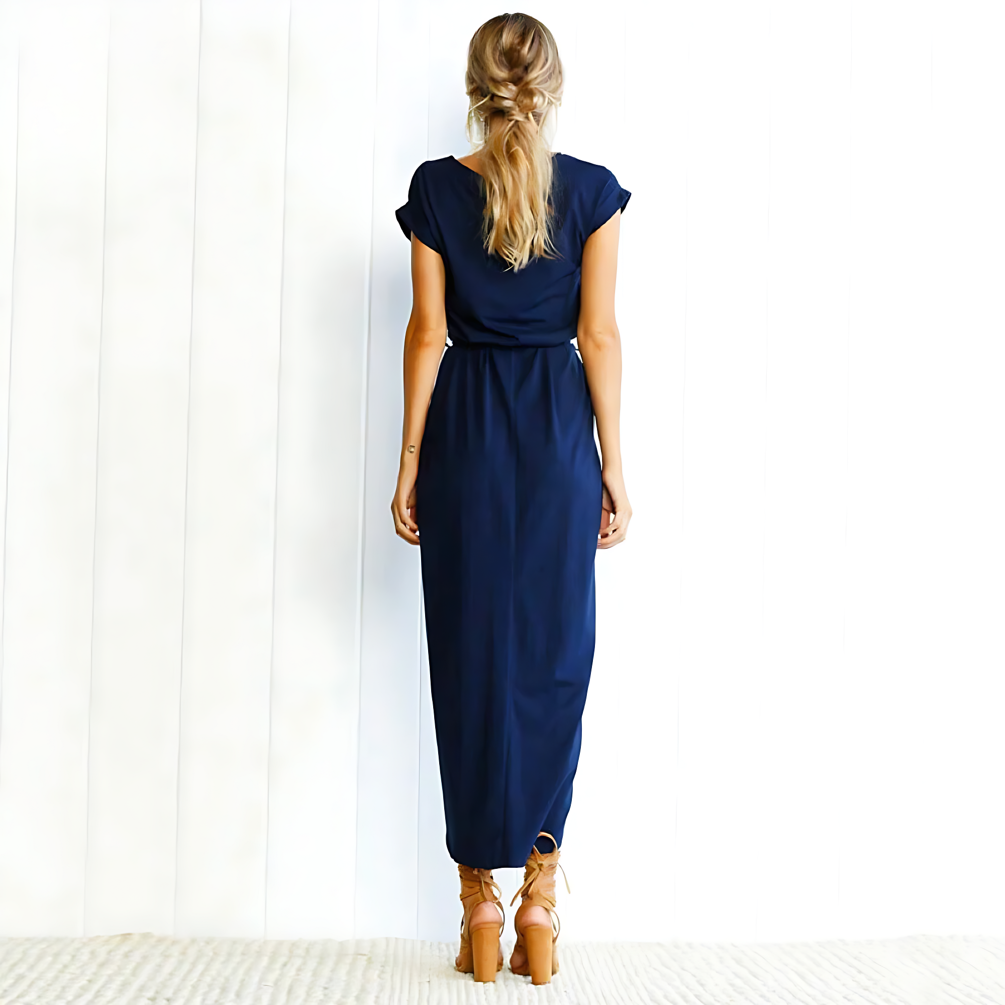 Women’s High Slit Maxi Dress with Waist Tie