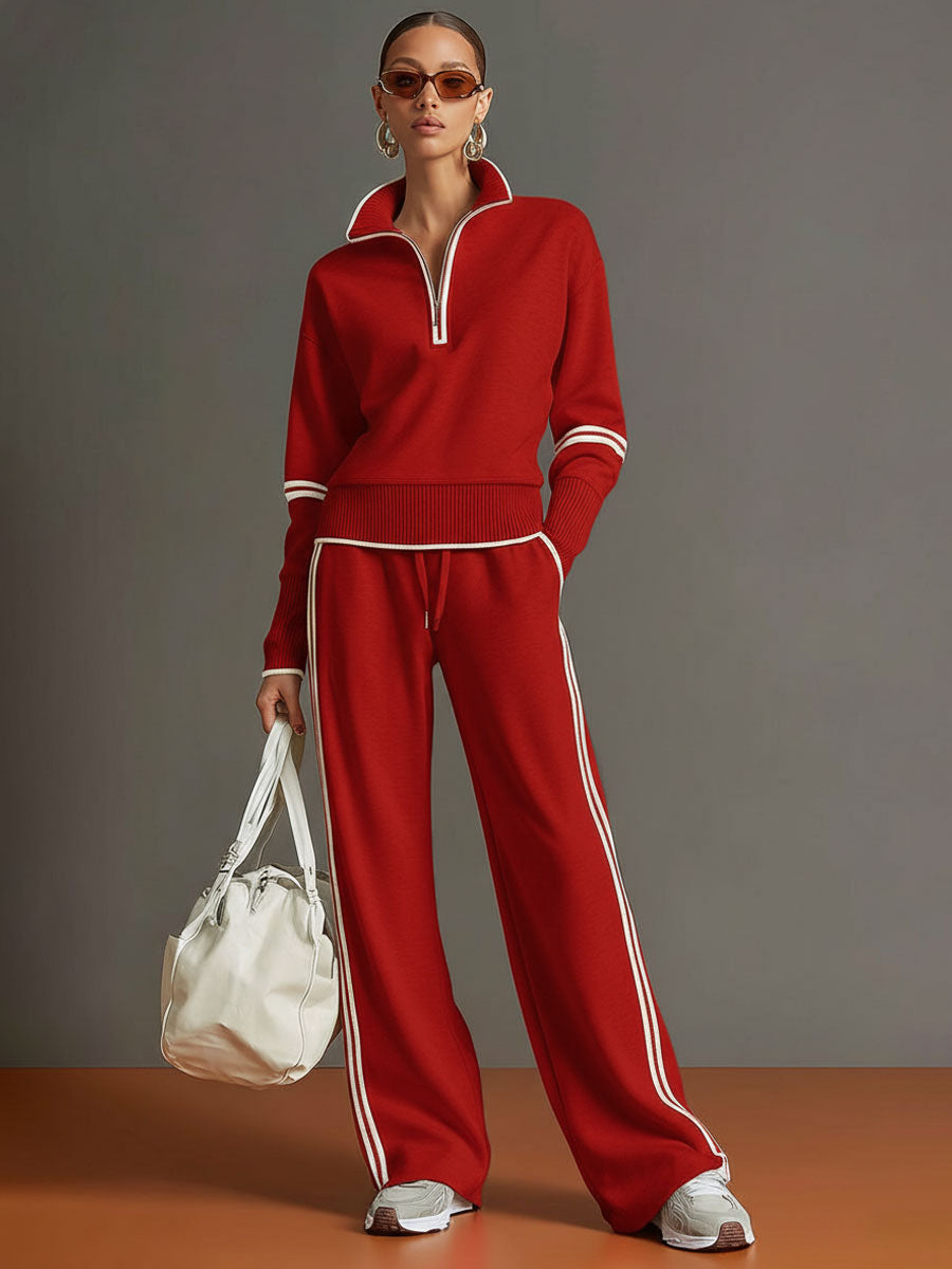 Mayna | Women'S Tracksuit Featuring A Half Zip Top And Wide Leg Trousers