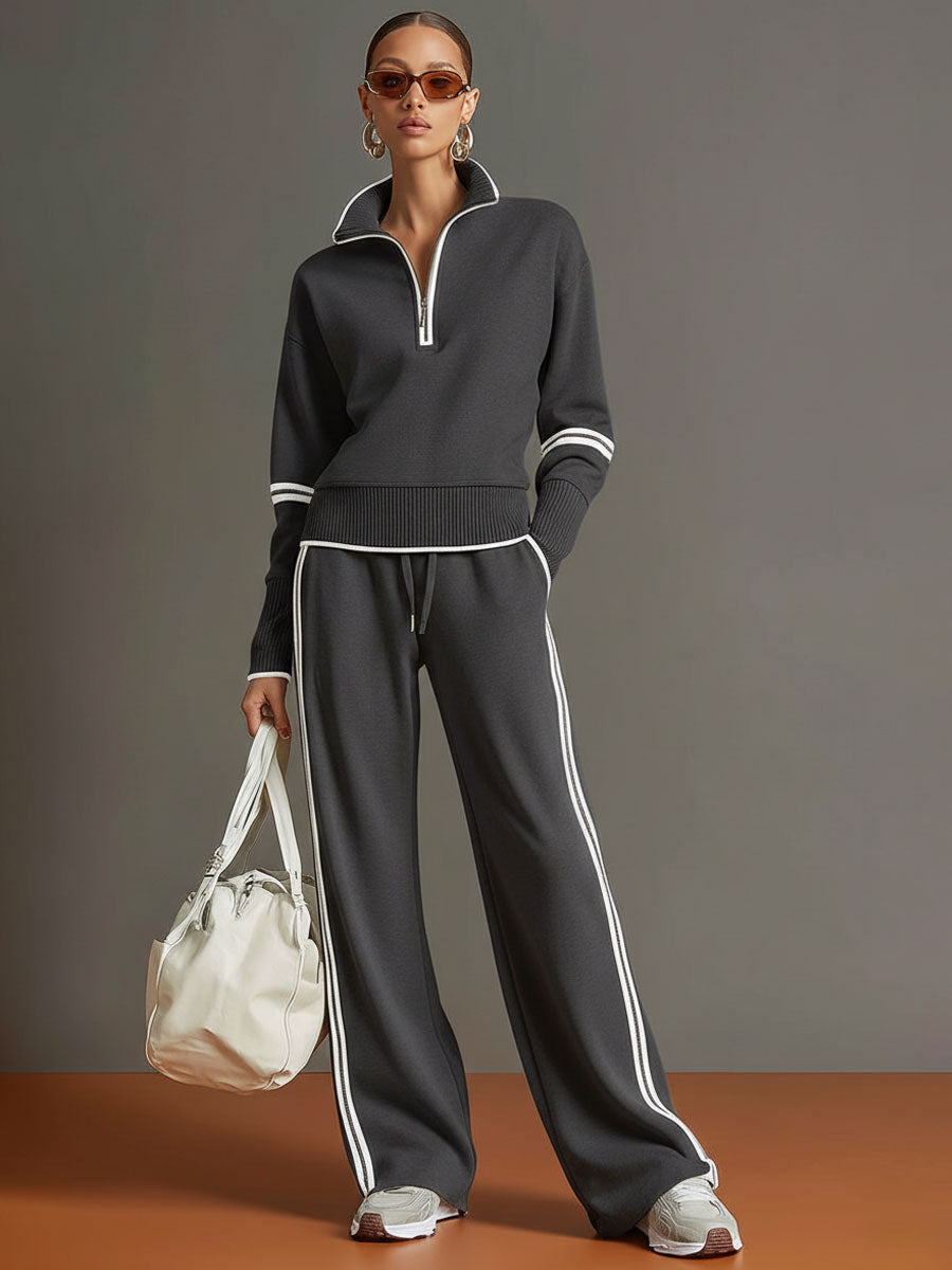Mayna | Women'S Tracksuit Featuring A Half Zip Top And Wide Leg Trousers