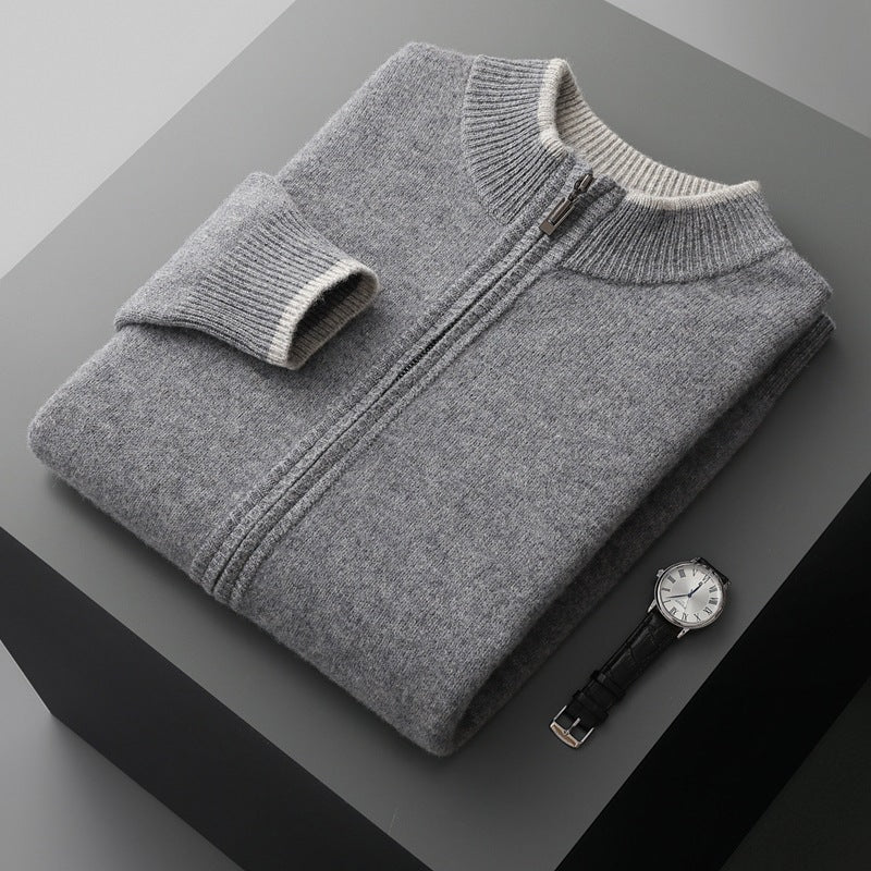 Luxury Knit Cardigan for Men with Ribbed Collar