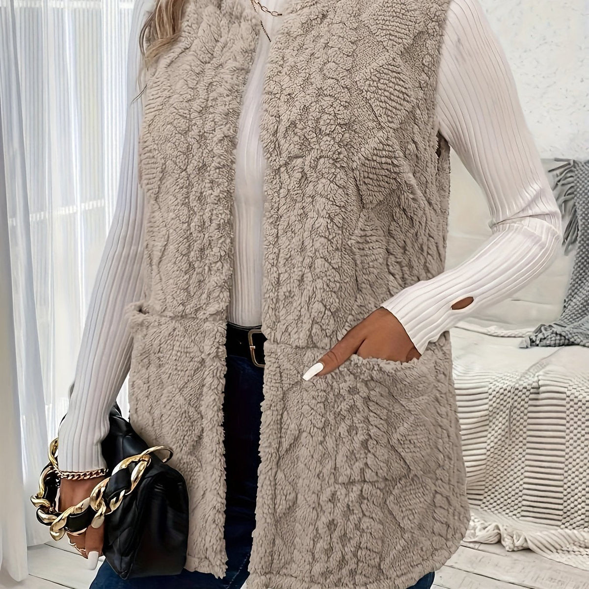 Maya | Women's Textured Longline Sleeveless Vest
