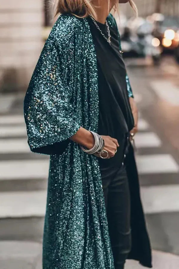 Thalira | Glamour Sequin Kimono with Keyholes for Women