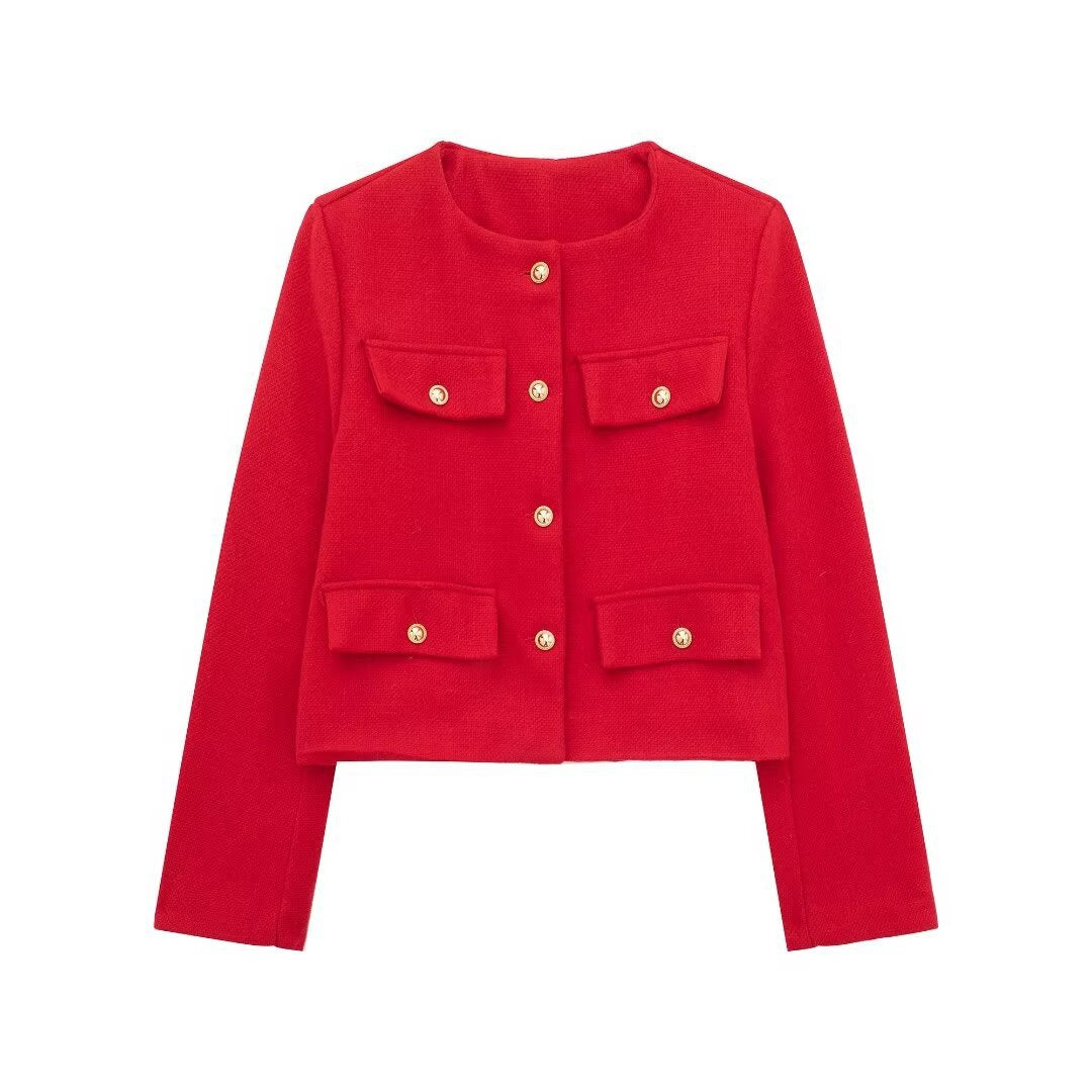 Elegant Tweed Blazer with Button Accents