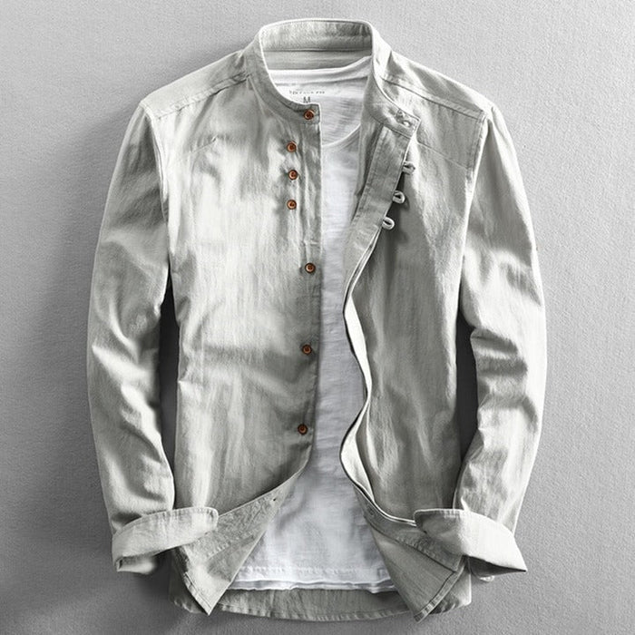 Mandarin Collar Button-Up Shirt for Men