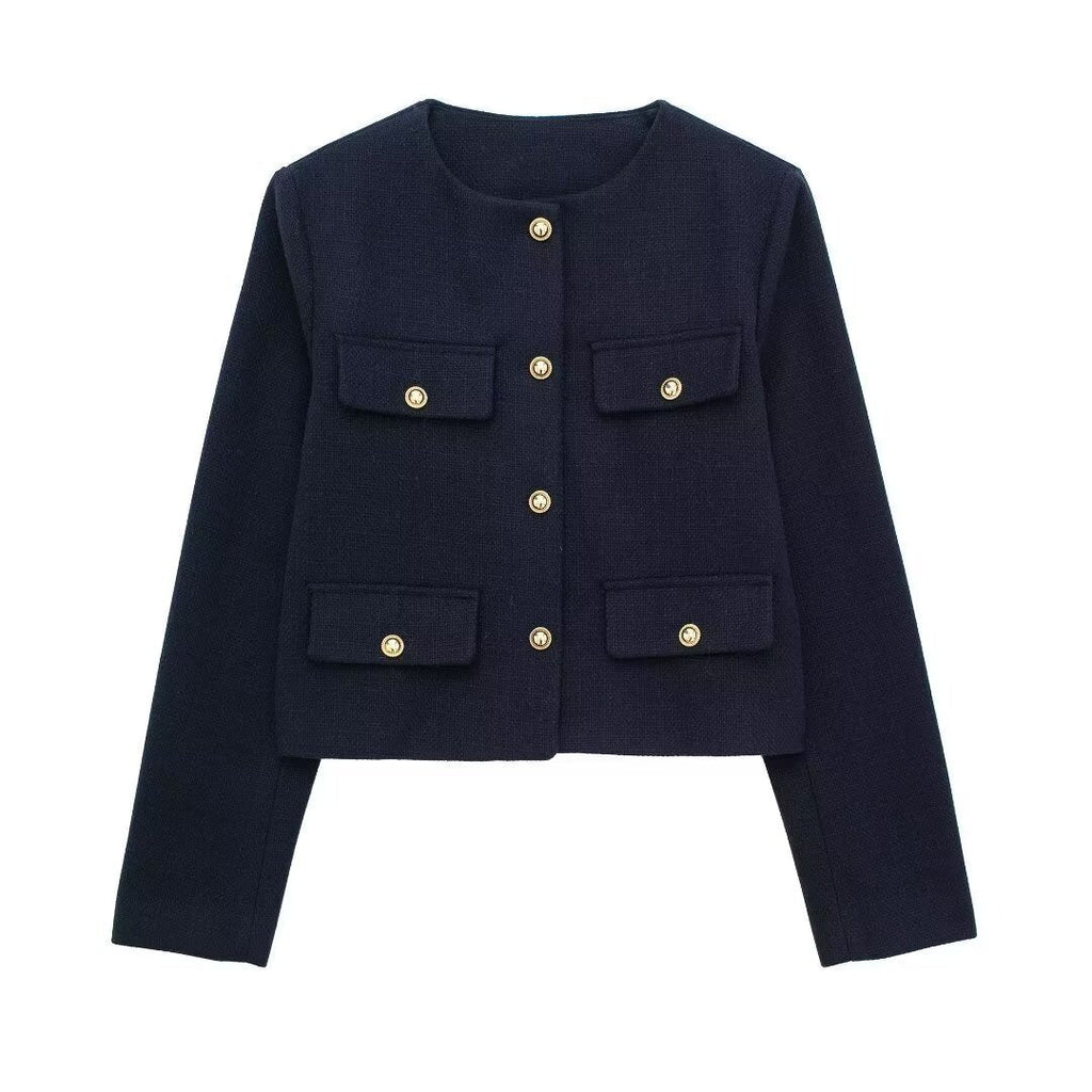 Elegant Tweed Blazer with Button Accents