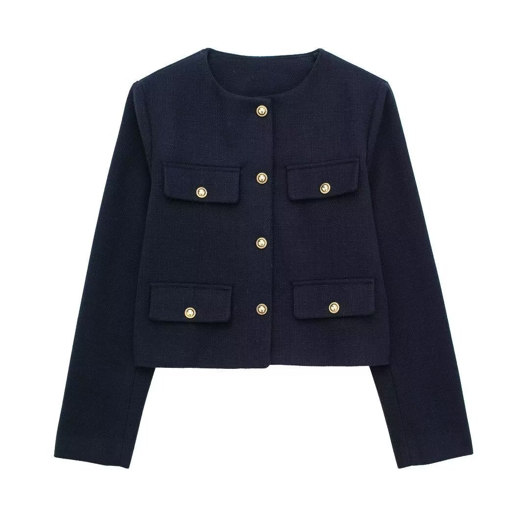 Elegant Tweed Blazer with Button Accents
