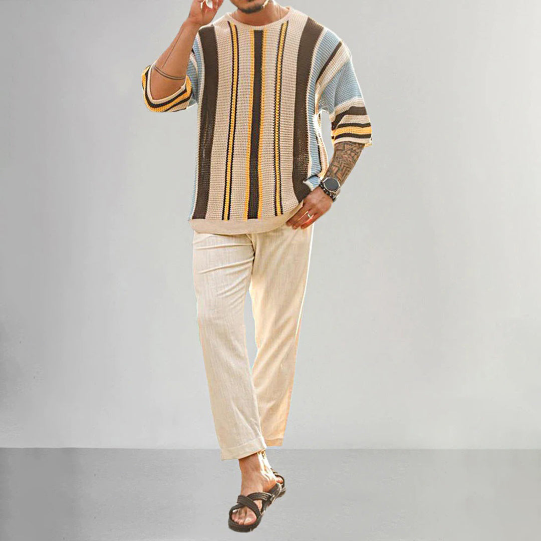 Abdiel | Men's Knitted Shirt with Contrasting Stripes