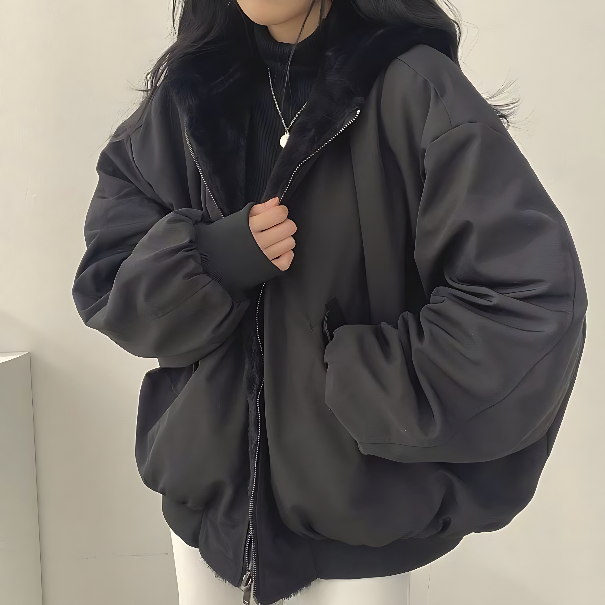 Women’s Oversized Jacket with Faux Fur Lining