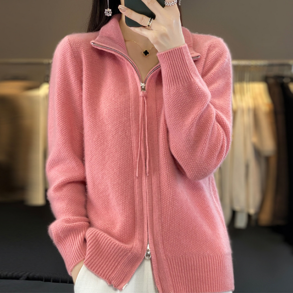 Cozy Wool Cashmere Zip Cardigan-MODAUTLET