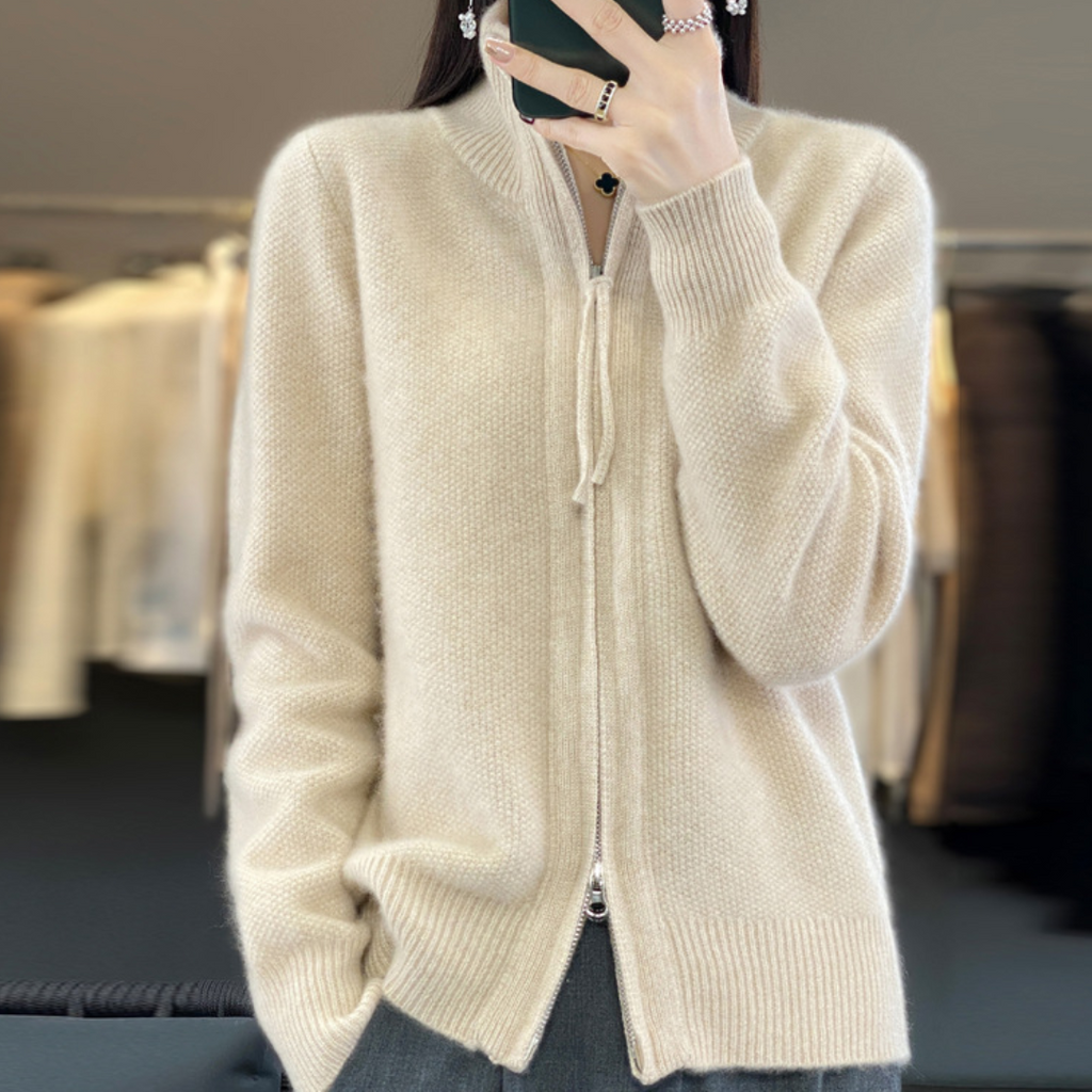 Cozy Wool Cashmere Zip Cardigan-MODAUTLET