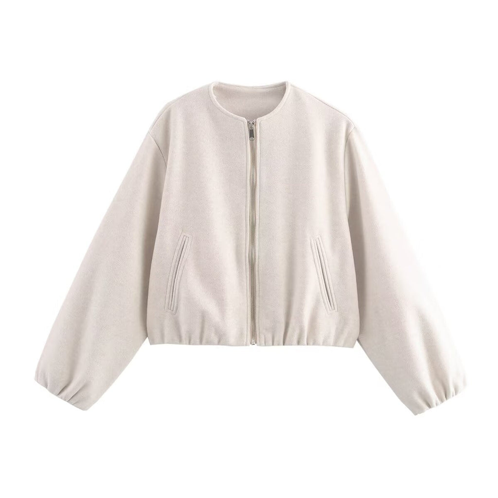 Beth | Cropped Relaxed Bomber Jacket With Elasticated Hem And Cuffs