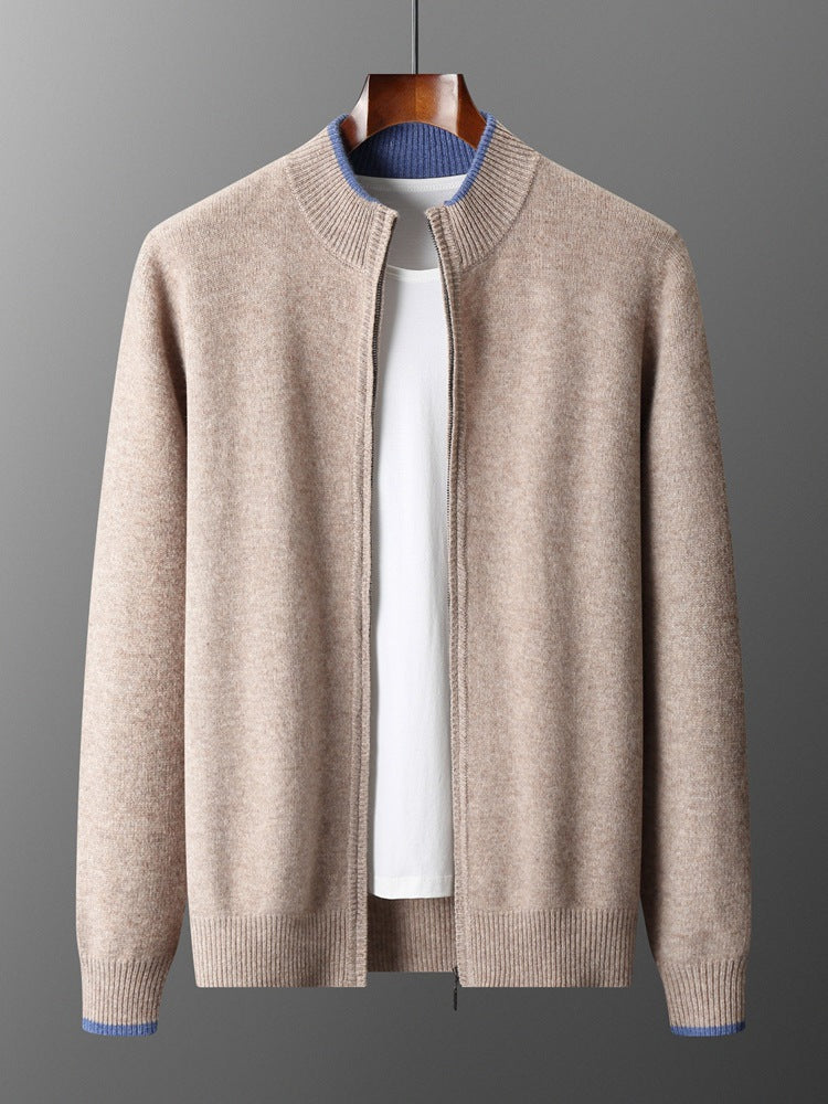 Luxury Knit Cardigan for Men with Ribbed Collar