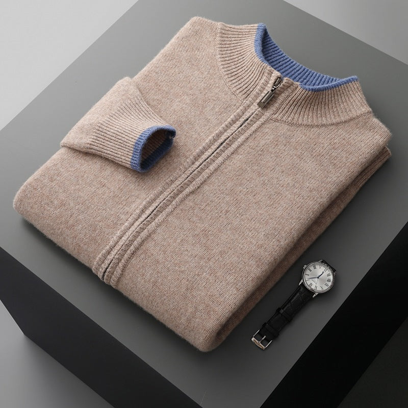 Luxury Knit Cardigan for Men with Ribbed Collar