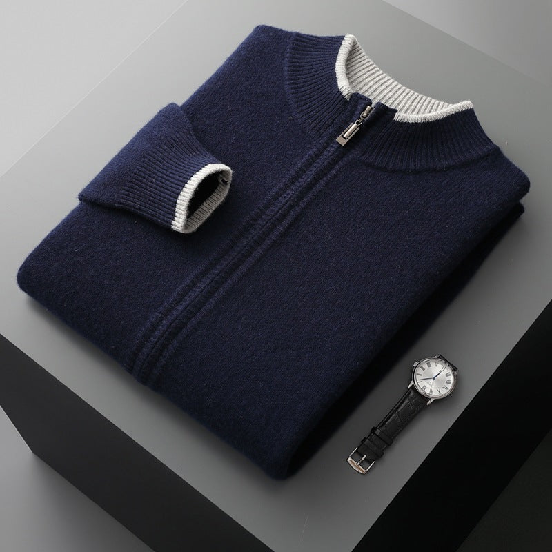 Luxury Knit Cardigan for Men with Ribbed Collar
