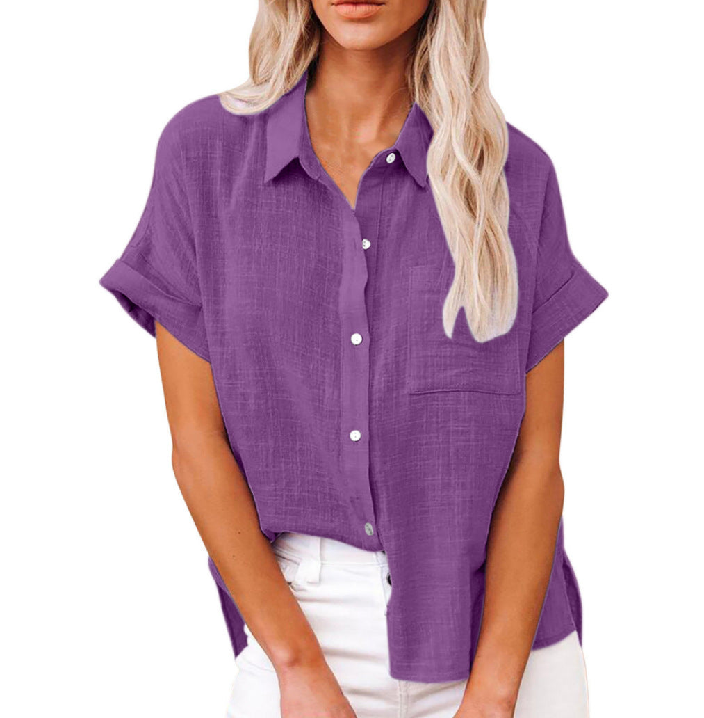 Casual Short-Sleeve Linen Blouse for Women