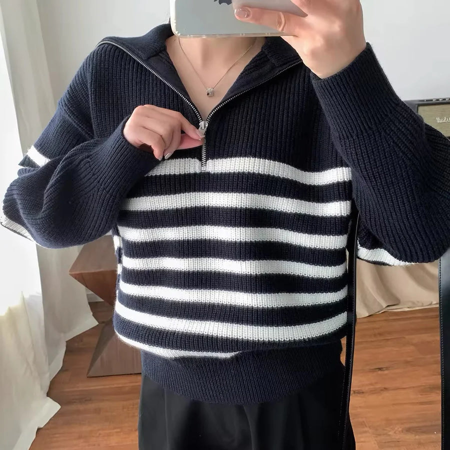 Benjamin - Stylish Women’s Striped Half-Zip Sweater