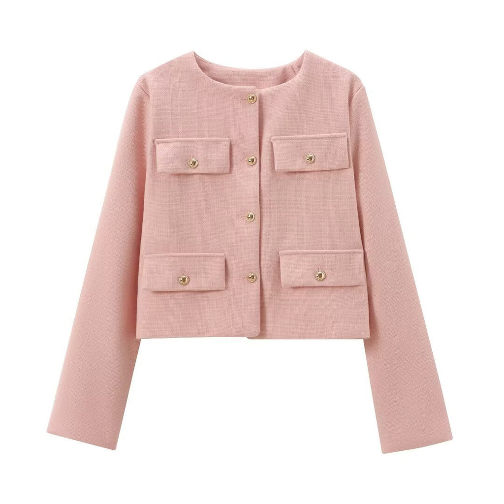 Elegant Tweed Blazer with Button Accents