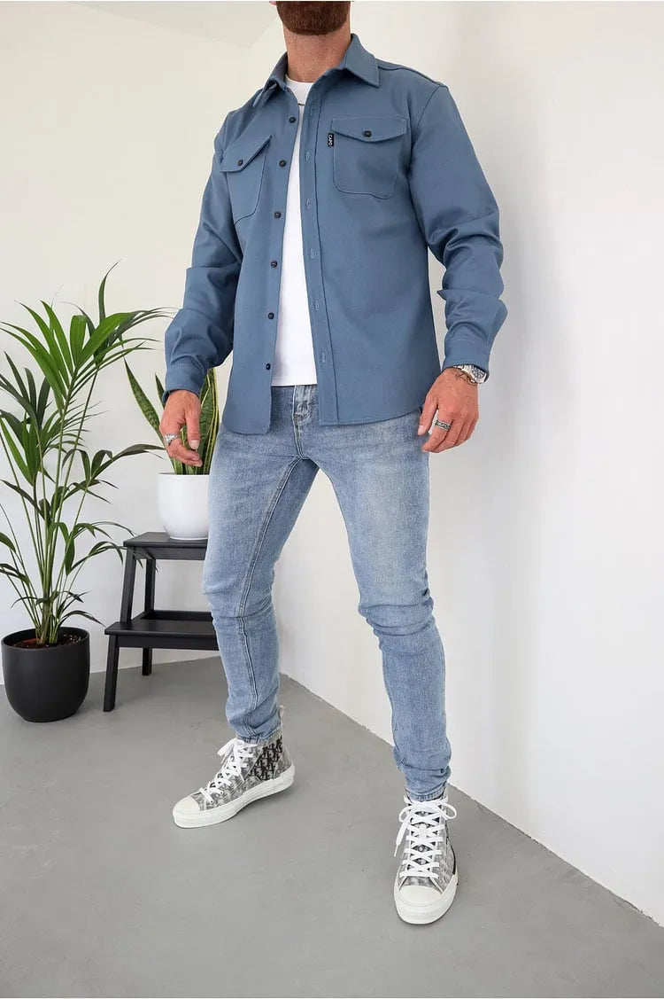 Casual Long-Sleeve Utility Shirt for Men