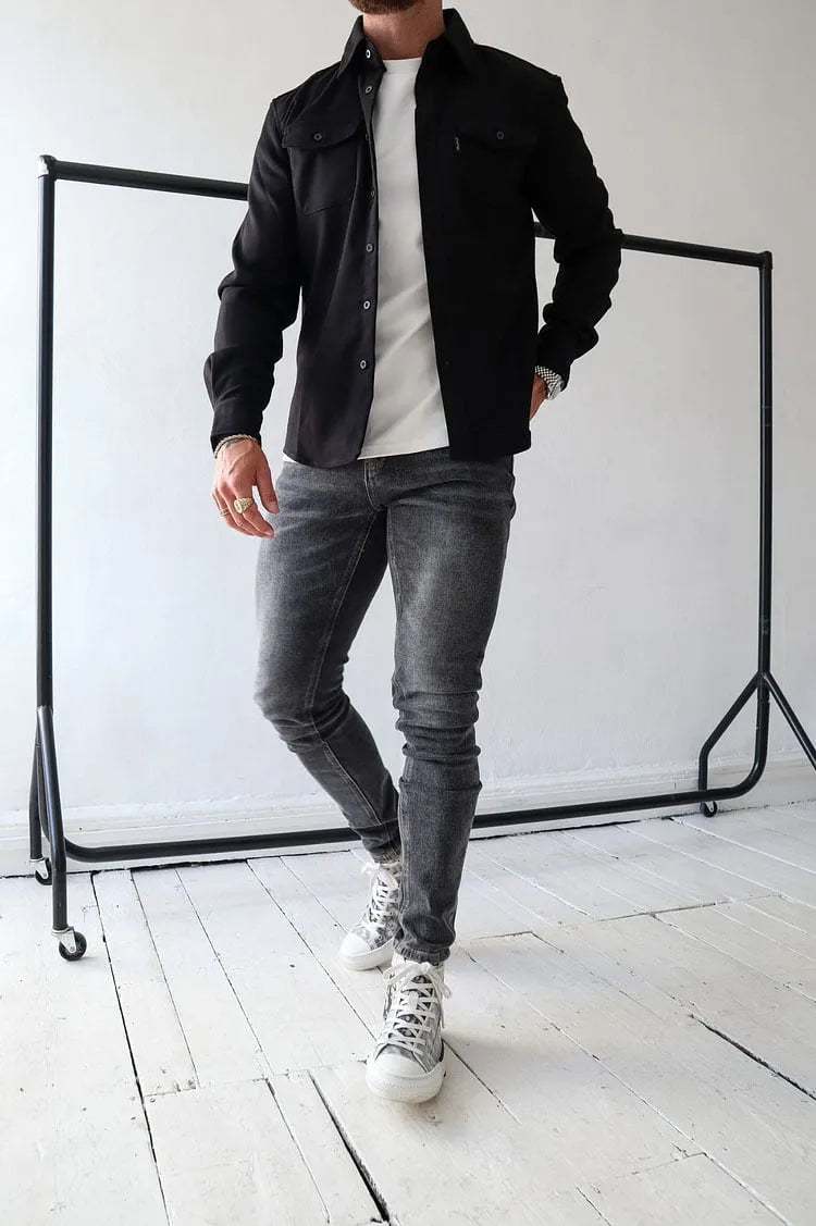 Casual Long-Sleeve Utility Shirt for Men