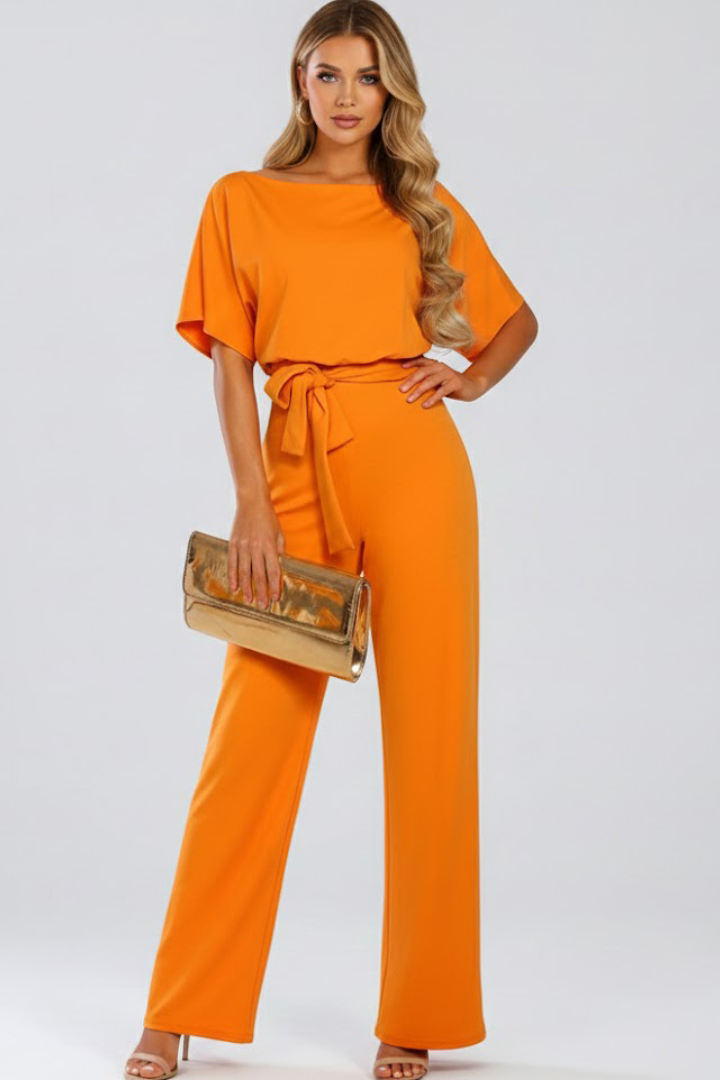 Anne | Women’s Jumpsuit With Belt And Wide Legs