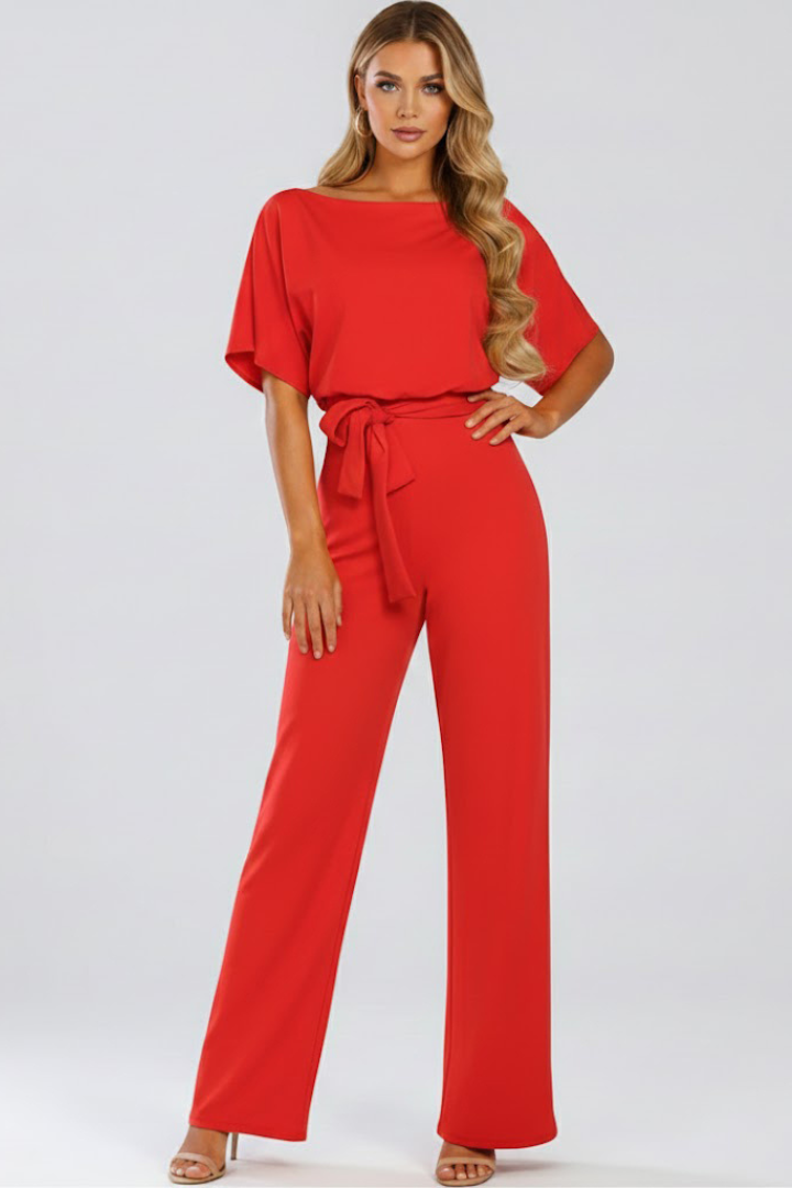 Anne | Women’s Jumpsuit With Belt And Wide Legs