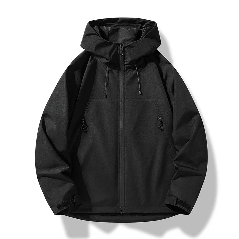 William | Men'S Waterproof Windproof Raincoat With Adjustable Hood And Zip Pockets