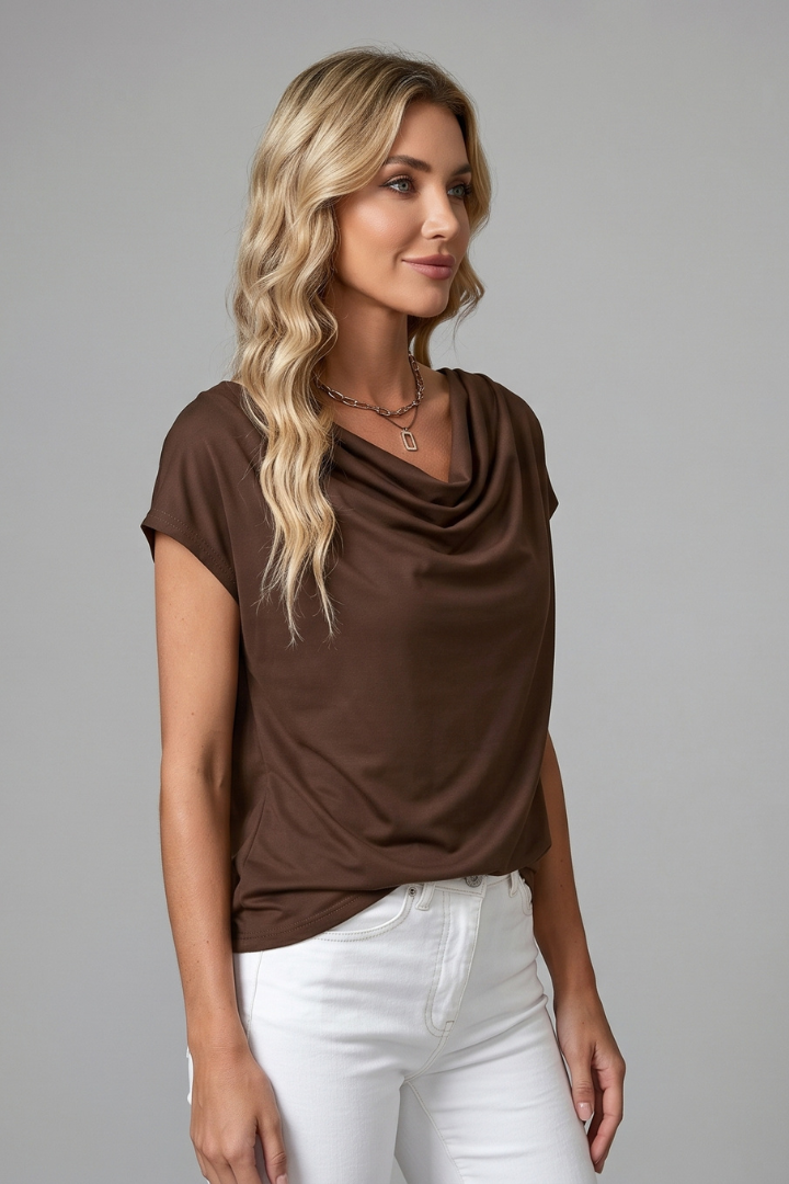 Thalsy | Women's Blouse With Cowl Neck And Draped Front
