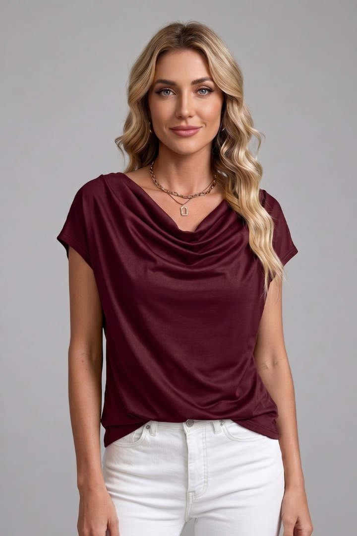 Thalsy | Women's Blouse With Cowl Neck And Draped Front
