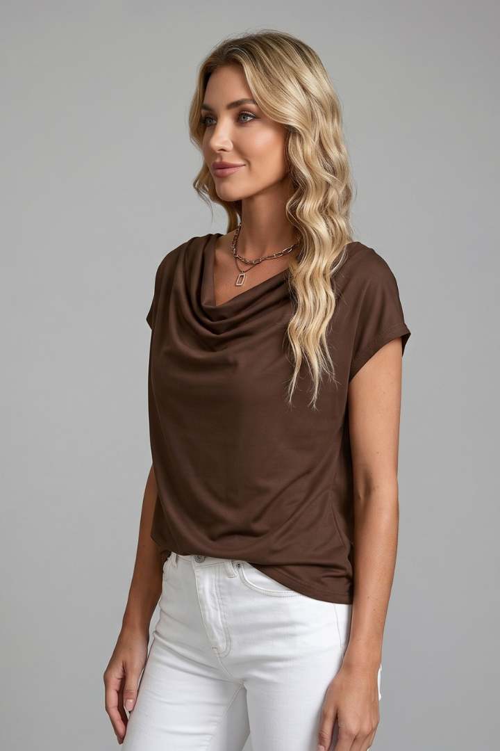 Thalsy | Women's Blouse With Cowl Neck And Draped Front