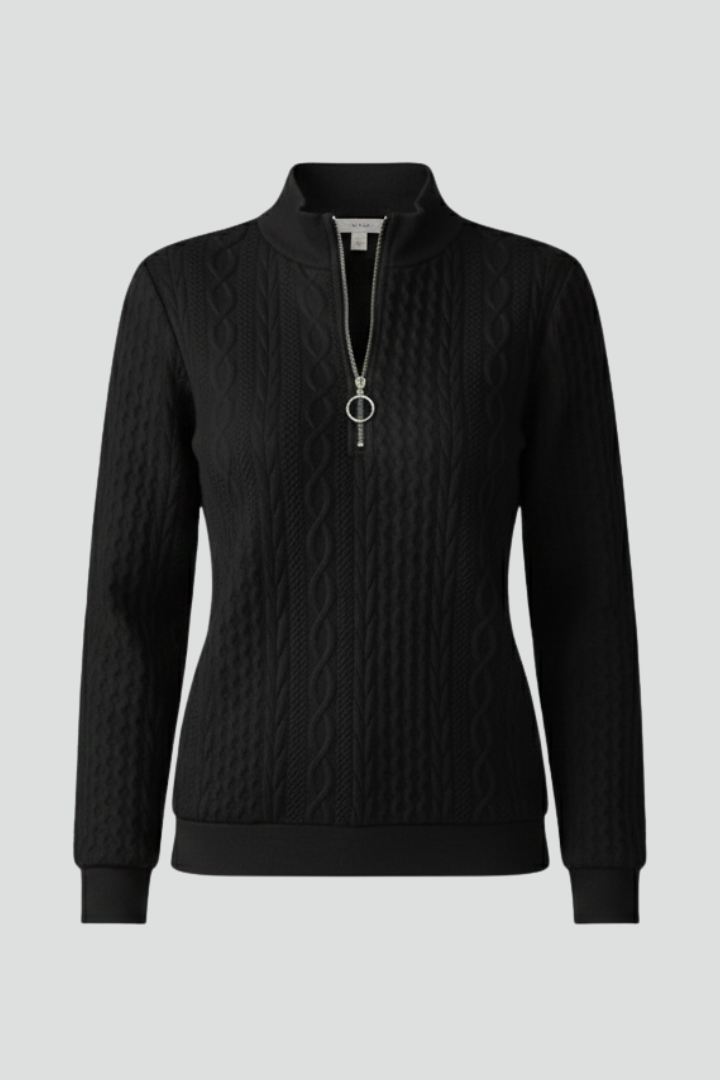 Emma | Women’s Jumper with Zip Neck And Cable Knit Texture