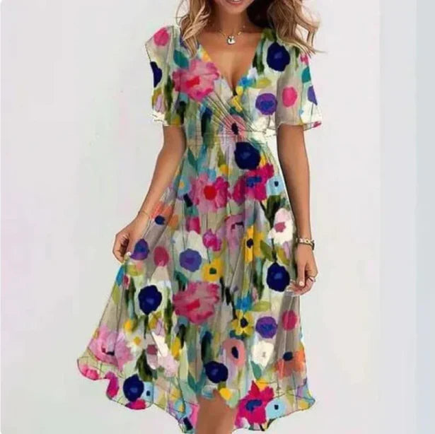 Lailani | V-neck dress in flowing fabric for Women